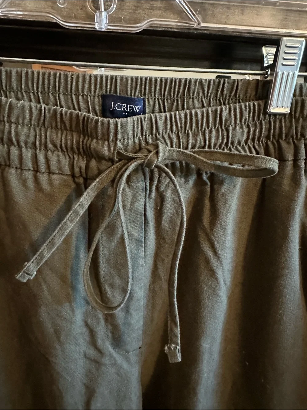 J.Crew Women’s Size 12 Olive Green Linen Cotton Drawstring Pull-On Pants